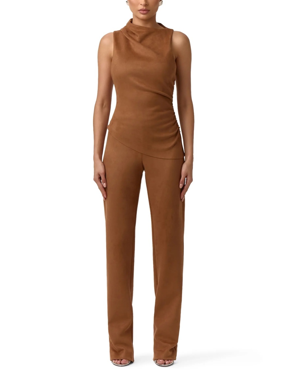 Naked Wardrobe Faux Suede Straight Leg Pants Mocha